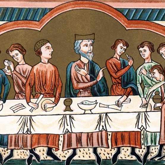 A Plantagenet king of England dining.